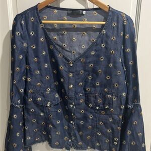 Please Navy Embroidered Buttoned Down Shirt